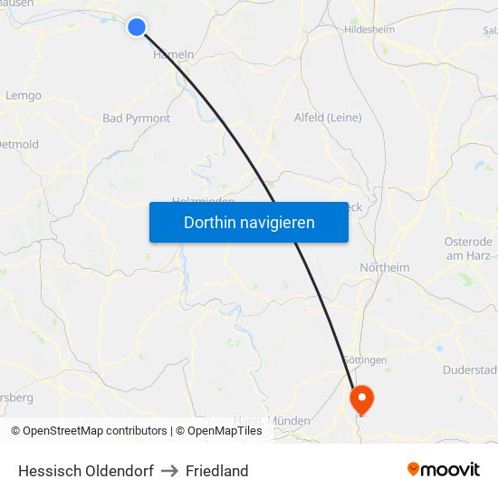 Hessisch Oldendorf to Friedland map