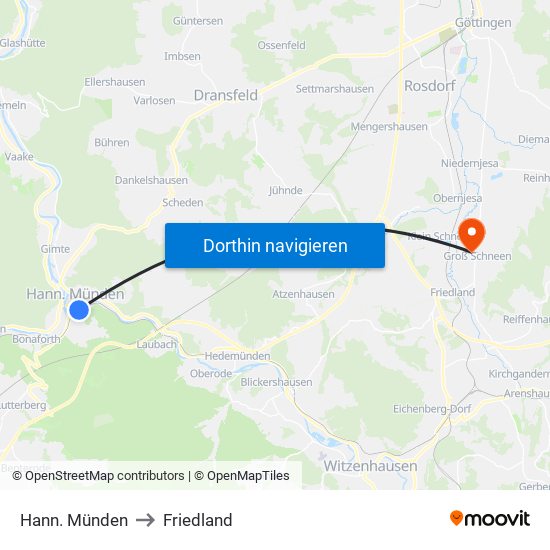 Hann. Münden to Friedland map