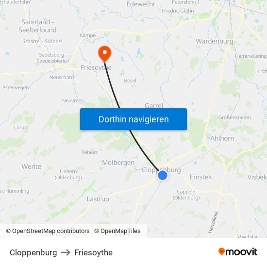 Cloppenburg to Friesoythe map