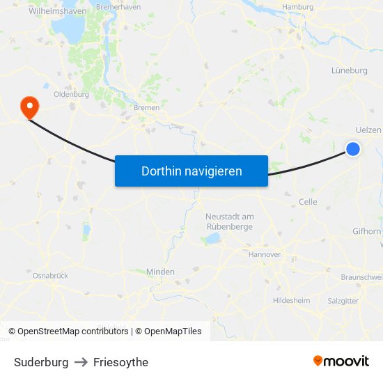 Suderburg to Friesoythe map