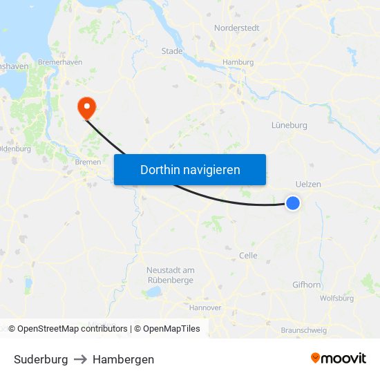 Suderburg to Hambergen map