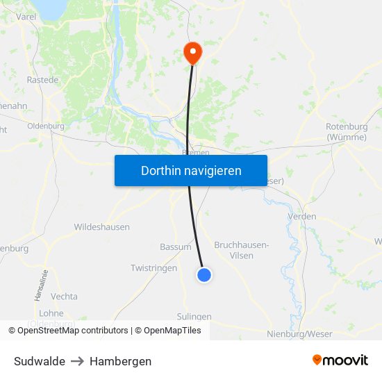 Sudwalde to Hambergen map