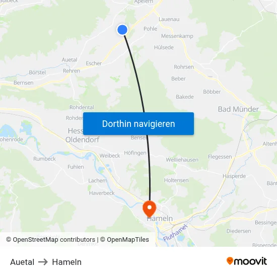 Auetal to Hameln map