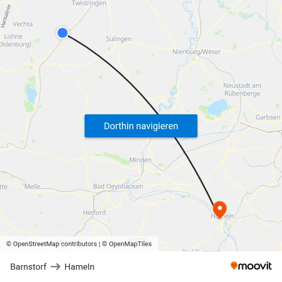 Barnstorf to Hameln map