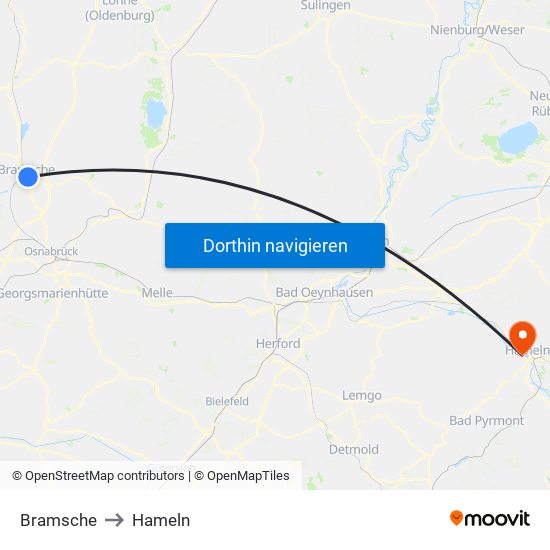 Bramsche to Hameln map