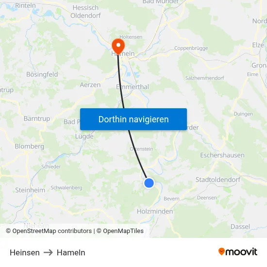 Heinsen to Hameln map