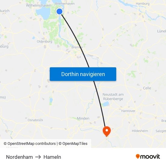 Nordenham to Hameln map
