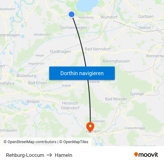 Rehburg-Loccum to Hameln map