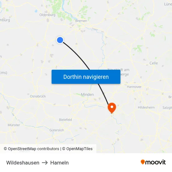 Wildeshausen to Hameln map