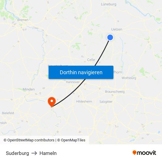 Suderburg to Hameln map