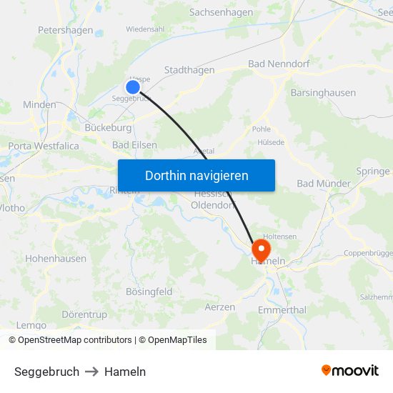 Seggebruch to Hameln map