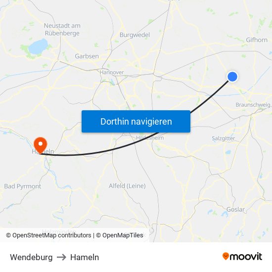 Wendeburg to Hameln map