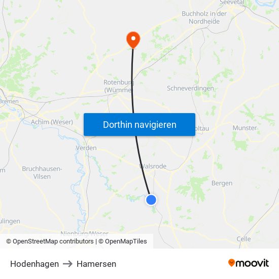 Hodenhagen to Hamersen map