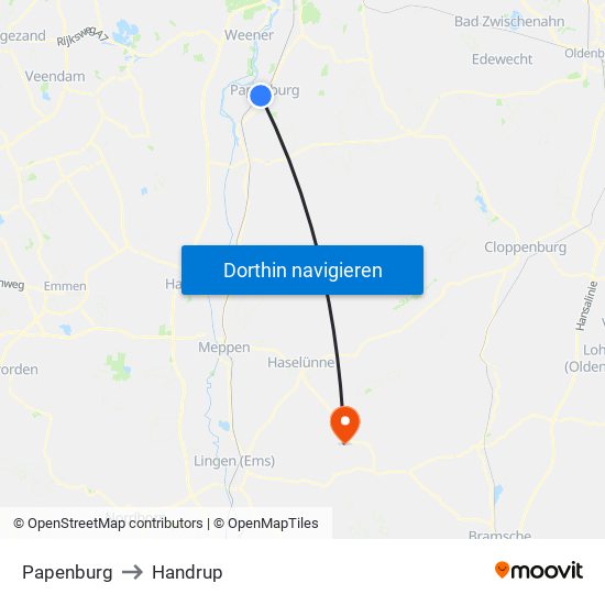 Papenburg to Handrup map
