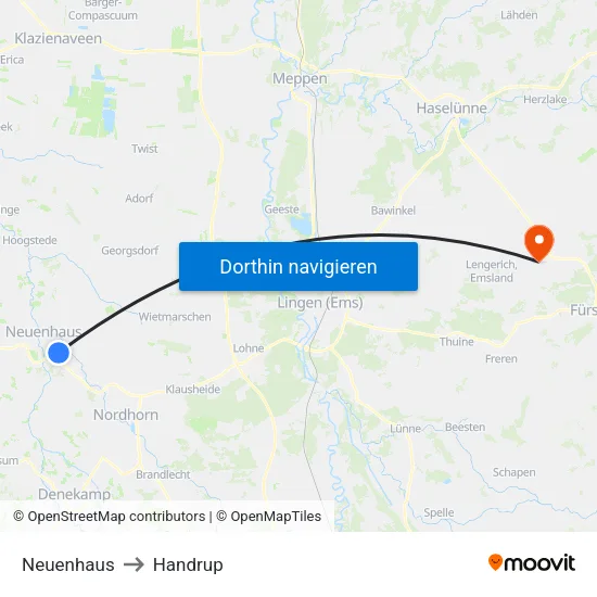 Neuenhaus to Handrup map