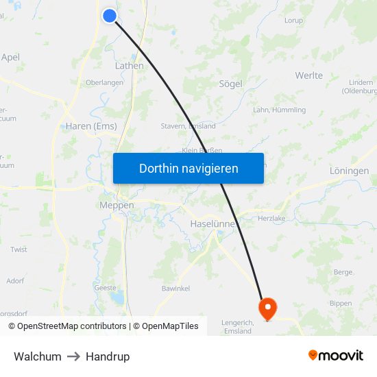 Walchum to Handrup map
