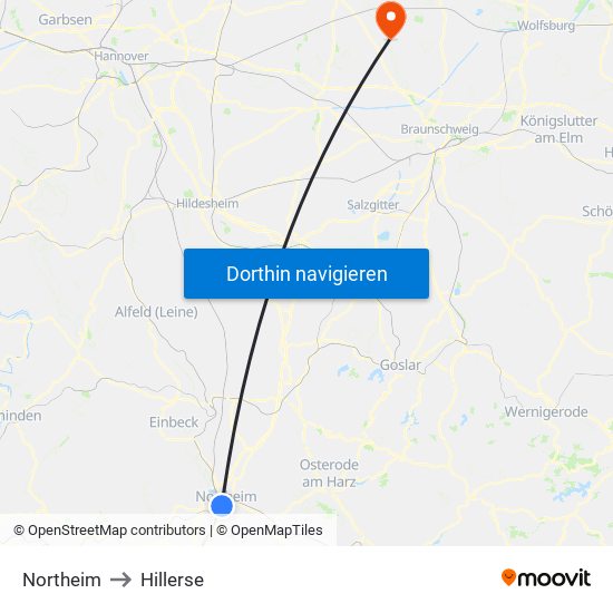 Northeim to Hillerse map