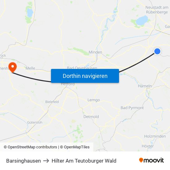 Barsinghausen to Hilter Am Teutoburger Wald map