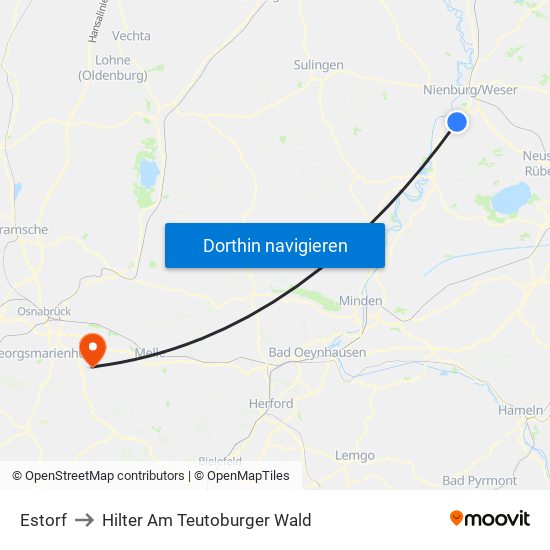 Estorf to Hilter Am Teutoburger Wald map