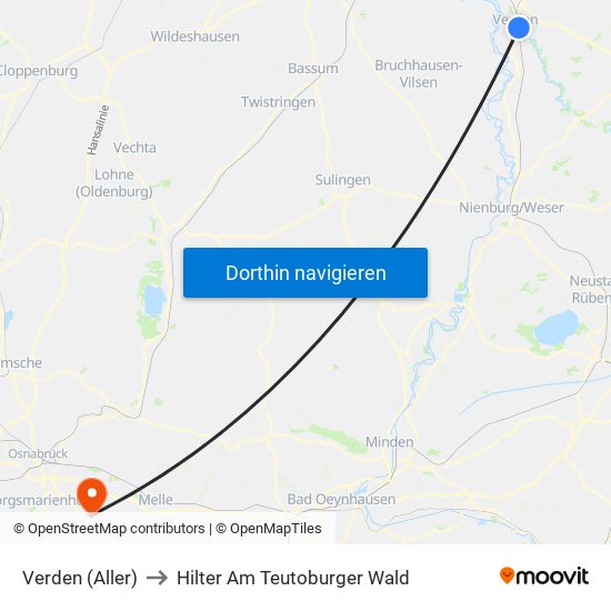 Verden (Aller) to Hilter Am Teutoburger Wald map