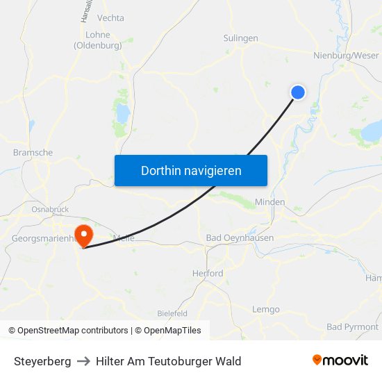 Steyerberg to Hilter Am Teutoburger Wald map