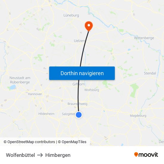 Wolfenbüttel to Himbergen map