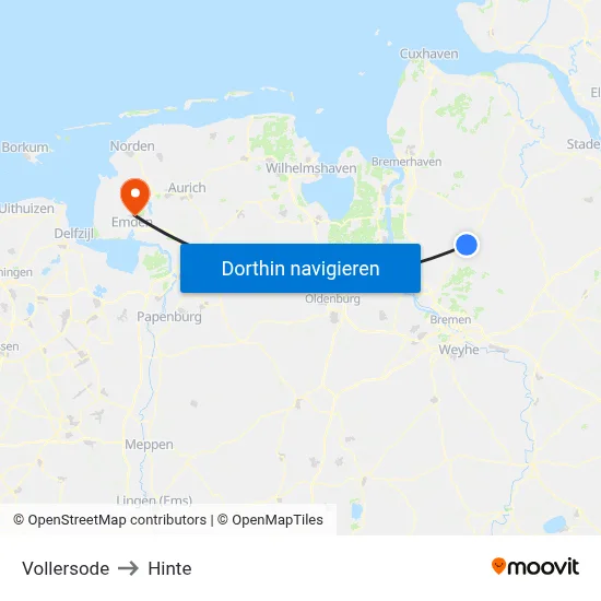 Vollersode to Hinte map