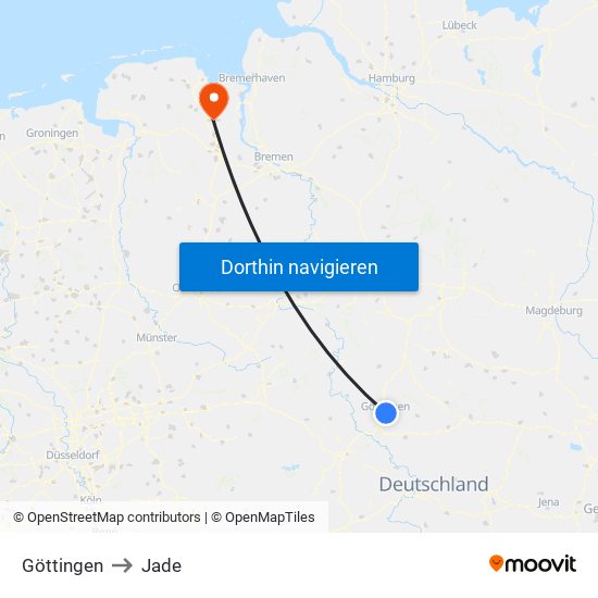 Göttingen to Jade map