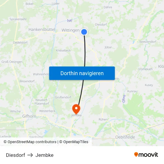 Diesdorf to Jembke map