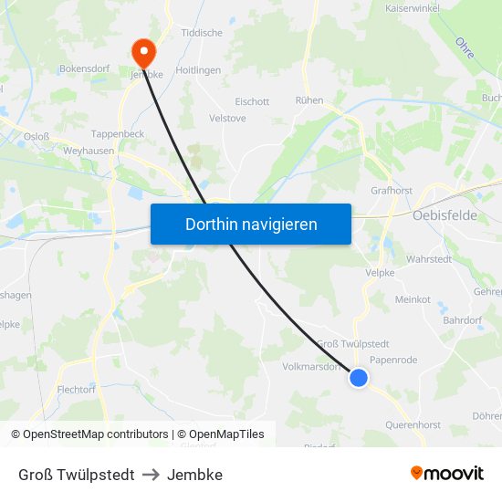 Groß Twülpstedt to Jembke map