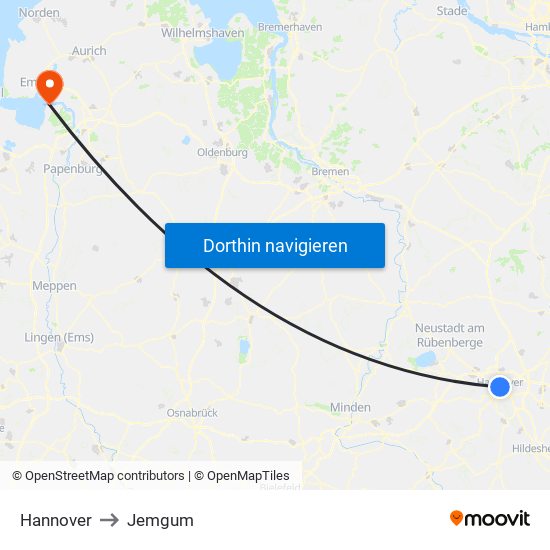 Hannover to Jemgum map