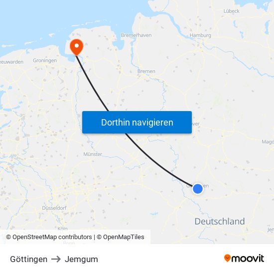 Göttingen to Jemgum map