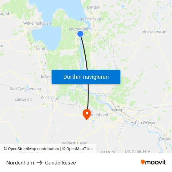Nordenham to Ganderkesee map
