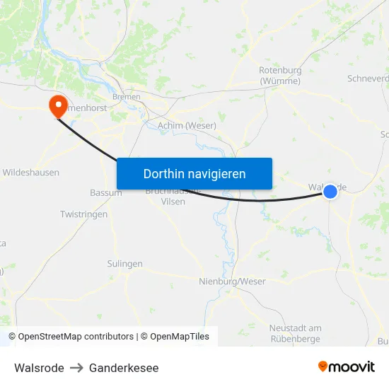 Walsrode to Ganderkesee map