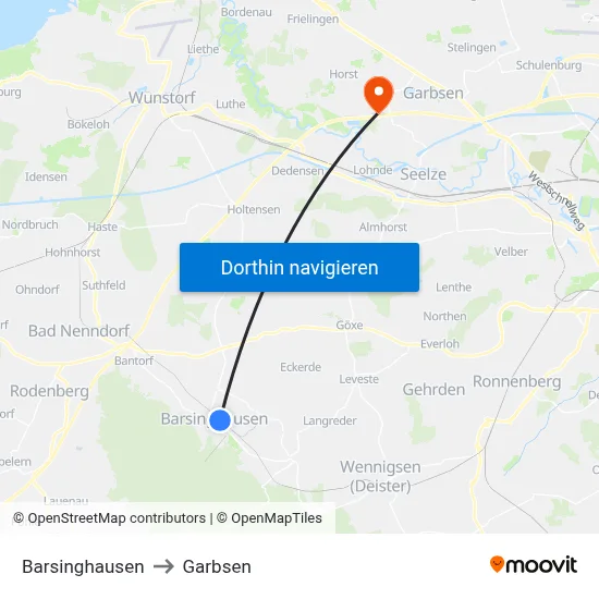Barsinghausen to Garbsen map