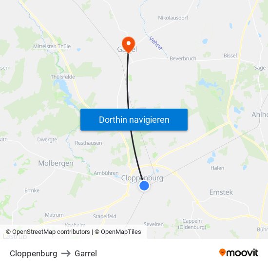 Cloppenburg to Garrel map