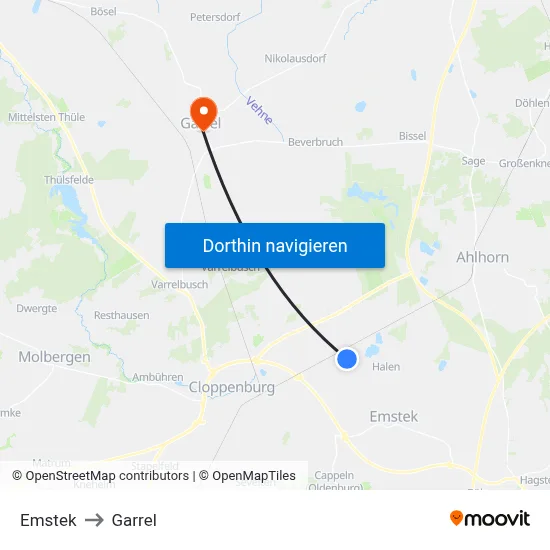 Emstek to Garrel map