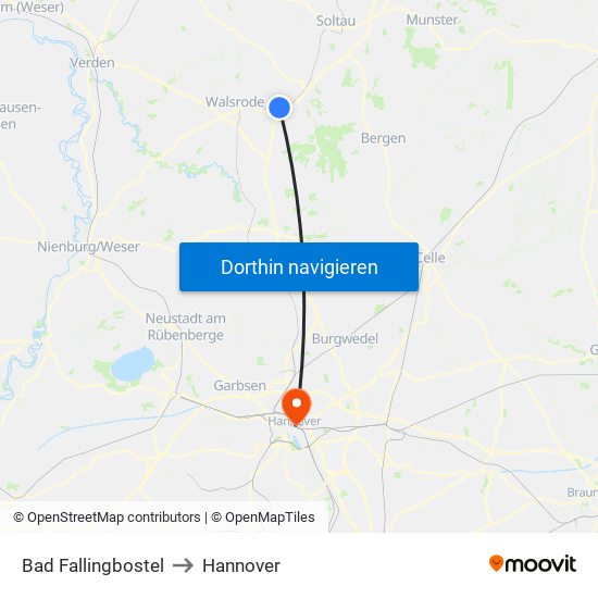 Bad Fallingbostel to Hannover map