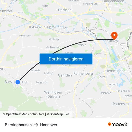 Barsinghausen to Hannover map