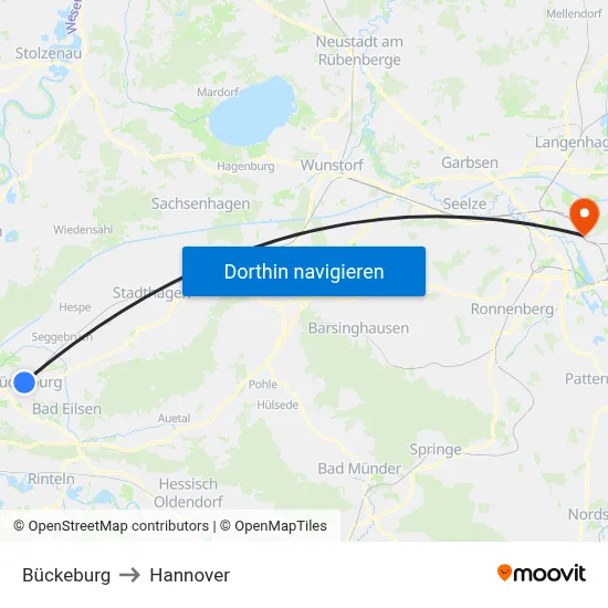 Bückeburg to Hannover map