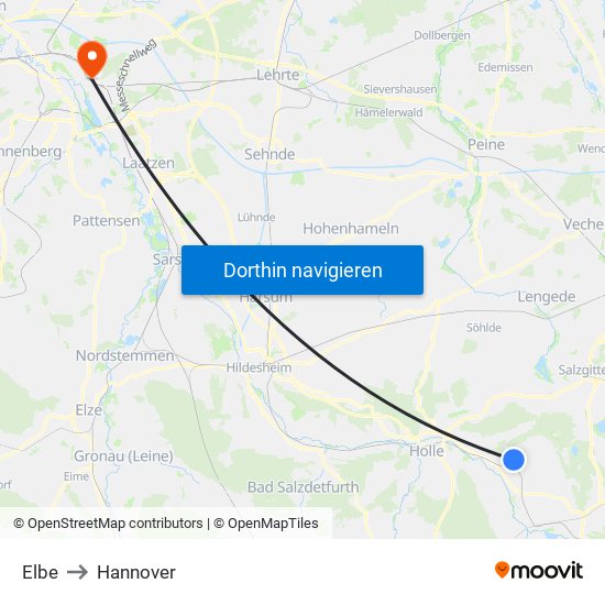 Elbe to Hannover map