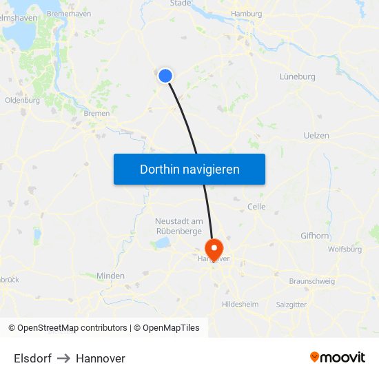 Elsdorf to Hannover map