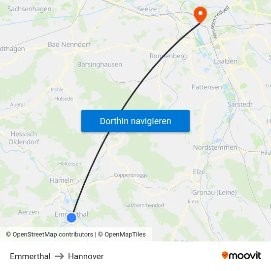 Emmerthal to Hannover map