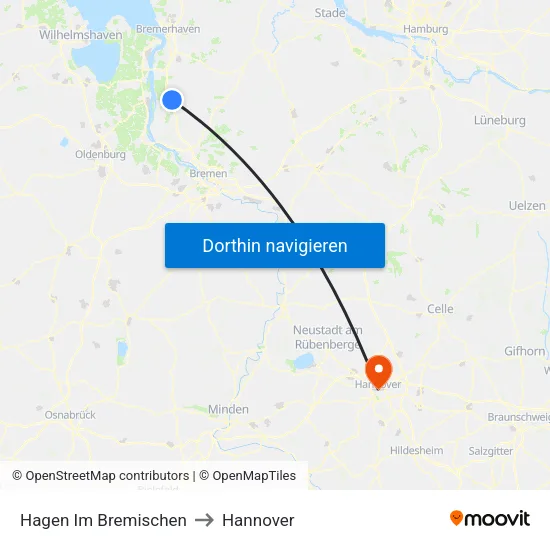 Hagen Im Bremischen to Hannover map