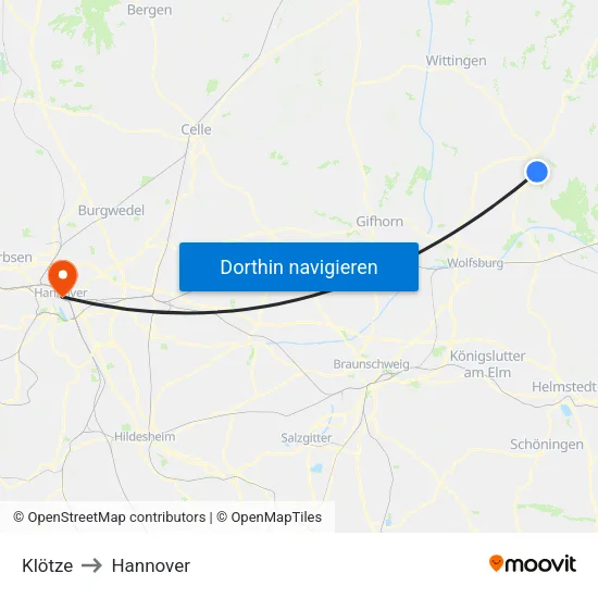Klötze to Hannover map