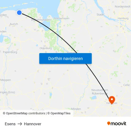 Esens to Hannover map