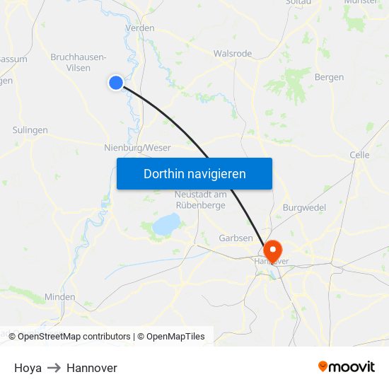 Hoya to Hannover map