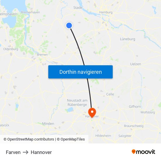 Farven to Hannover map