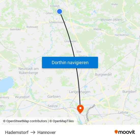 Hademstorf to Hannover map