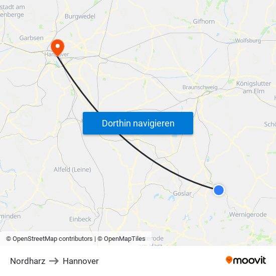 Nordharz to Hannover map